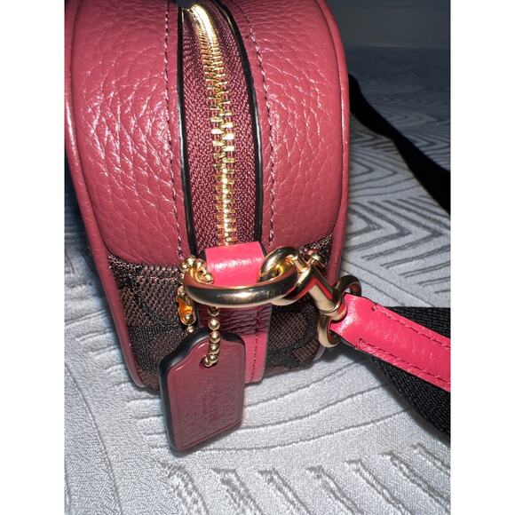 Coach Mini Dempsey Camera Bag Signature Jacquard Stripe With Patch - Picture 8 of 10